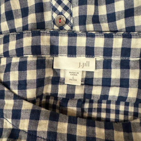 J.Jill Cotton Gingham Check Print Boxy Back Button Detail Blouse Blue White LP - Picture 8 of 8